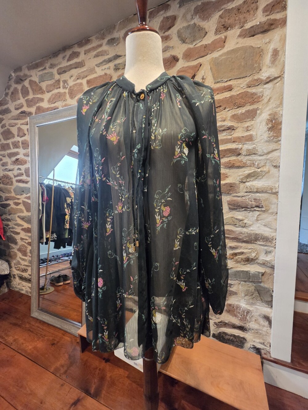ESCADA Sport Green Sheer Floral Long-Sleeve Blouse
